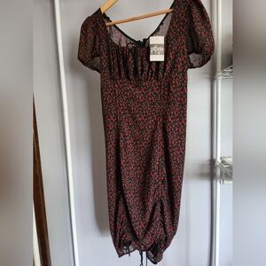 NWT! COTTON LA SIZE MED RUCHED RED FLOWER SUMMER DRESS RUCH UP OR DOWN!